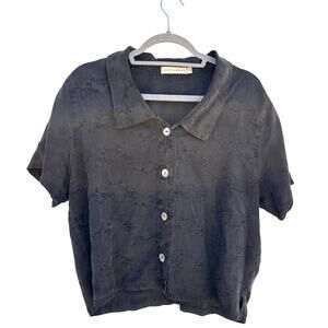 Vintage‎ Cut Loose Button Down Shirt, Boxy, Embroidered, Black, Sz M